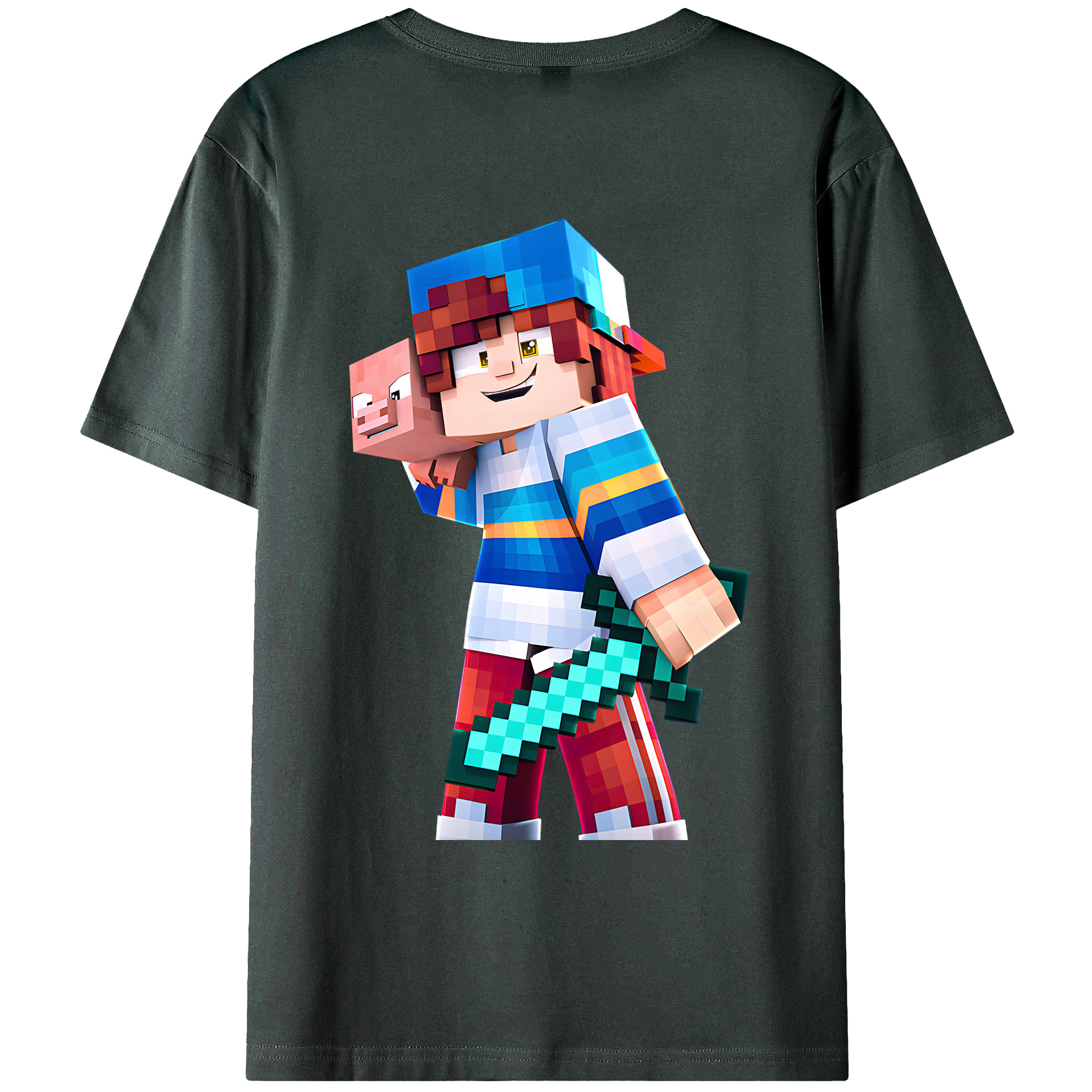 （画像用） マインクラフト ブロックの世界 Minecraft MC Block world 綿100％ メンズ半袖Tシャツ（バックプリント） 通気性